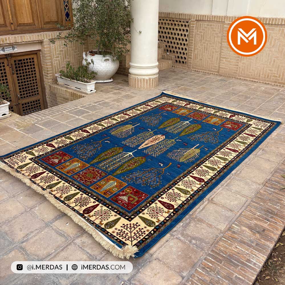 فرش گبه کد 102 قشقایی زمینه آبی نفتی